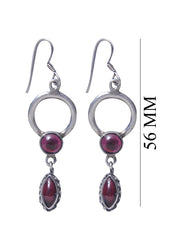Designer Hanging Earrings with Garnet Stone in 92.5 Sterling Silver - Danglers
