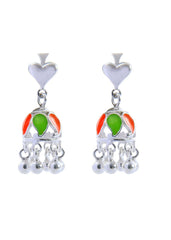 Designer pair of Traditional Indian Jhumkis in Colorful Enamel and 925 Silver - Jhumkis