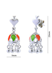 Designer pair of Traditional Indian Jhumkis in Colorful Enamel and 925 Silver - Jhumkis