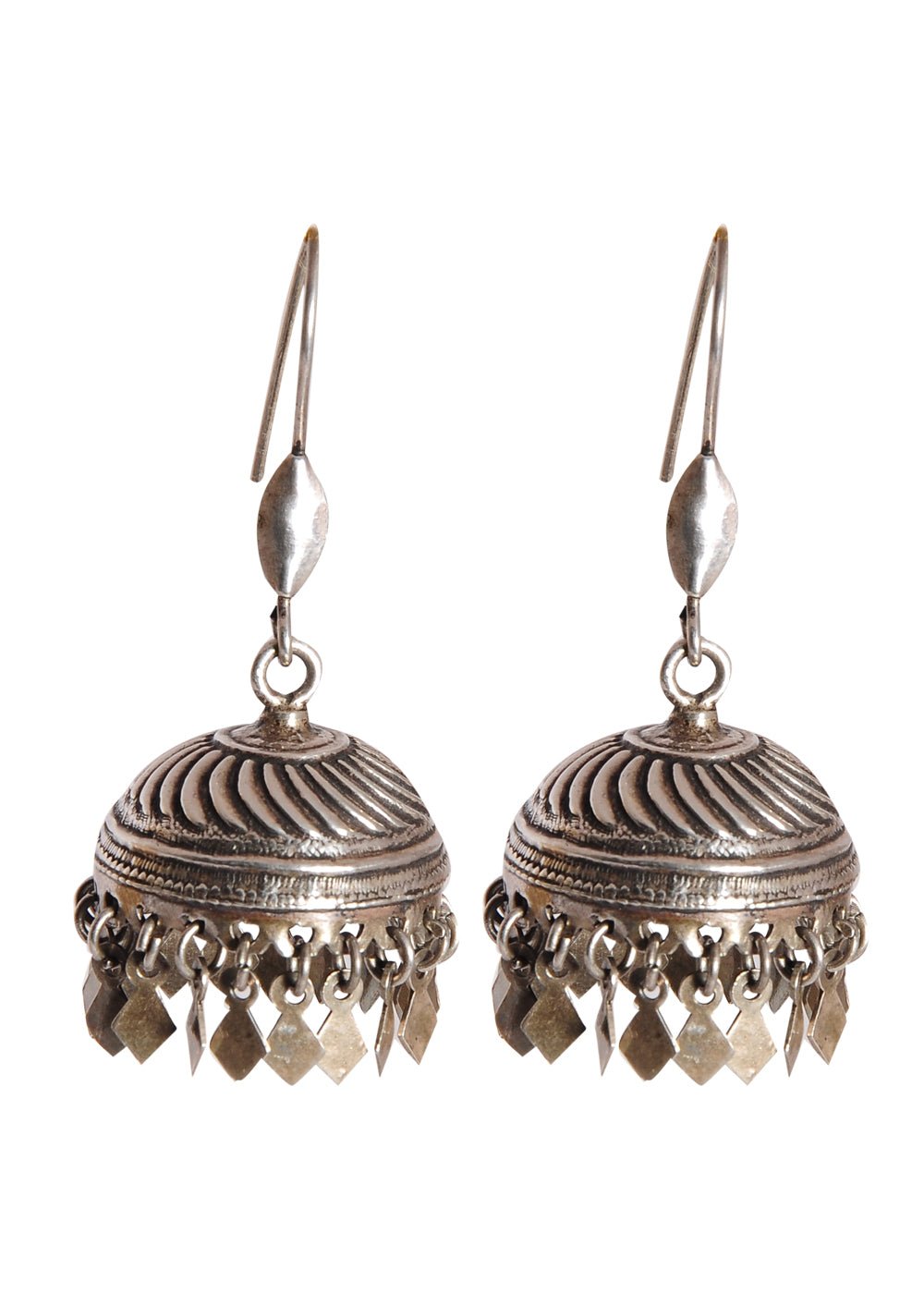 Designer pair of Traditional Indian Jhumkis in Pure 925 Silver - Jhumkis