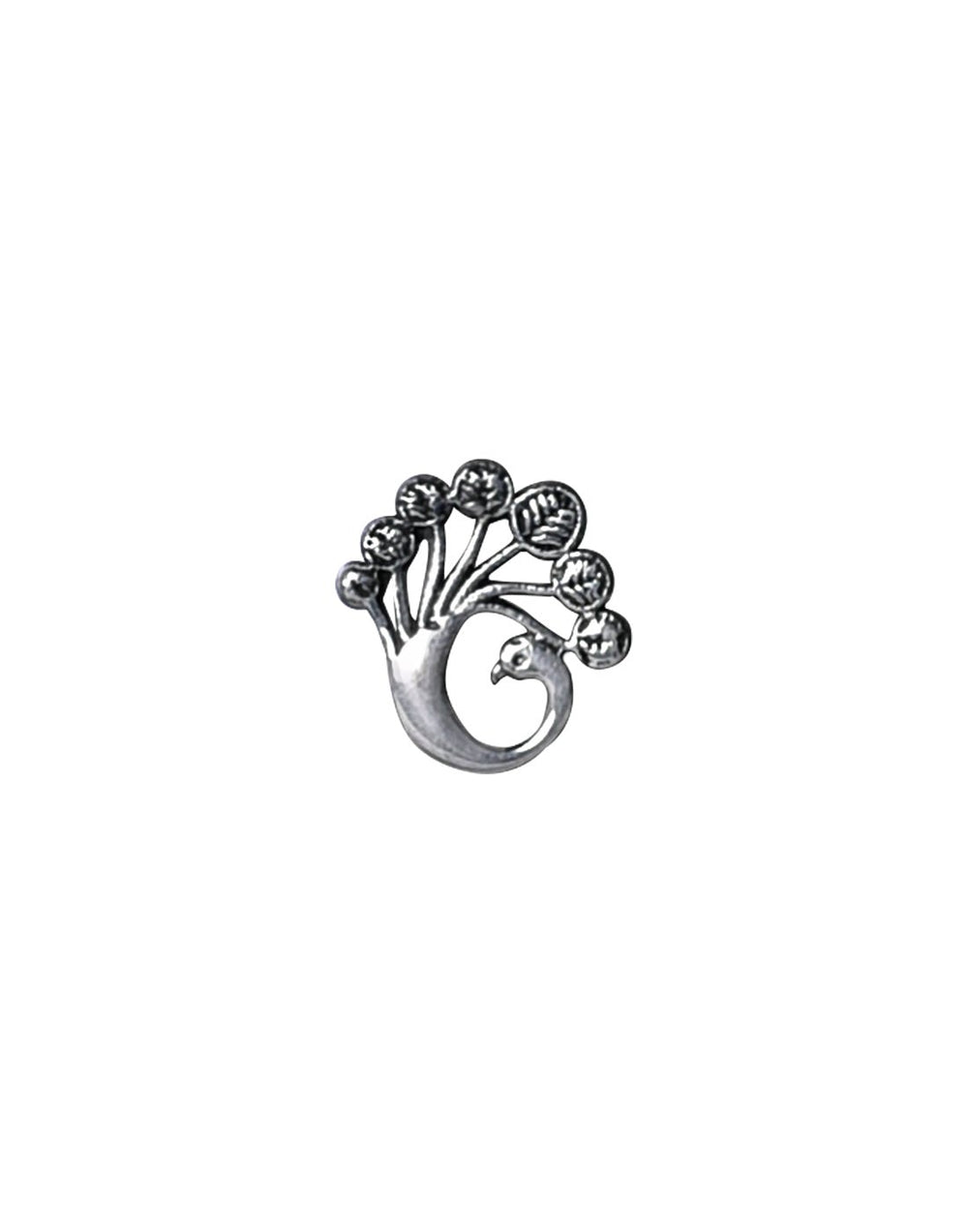 Designer Peacock Nose Pin in 92.5 Sterling Silver for Pierced Nose - Silver Nose Pin