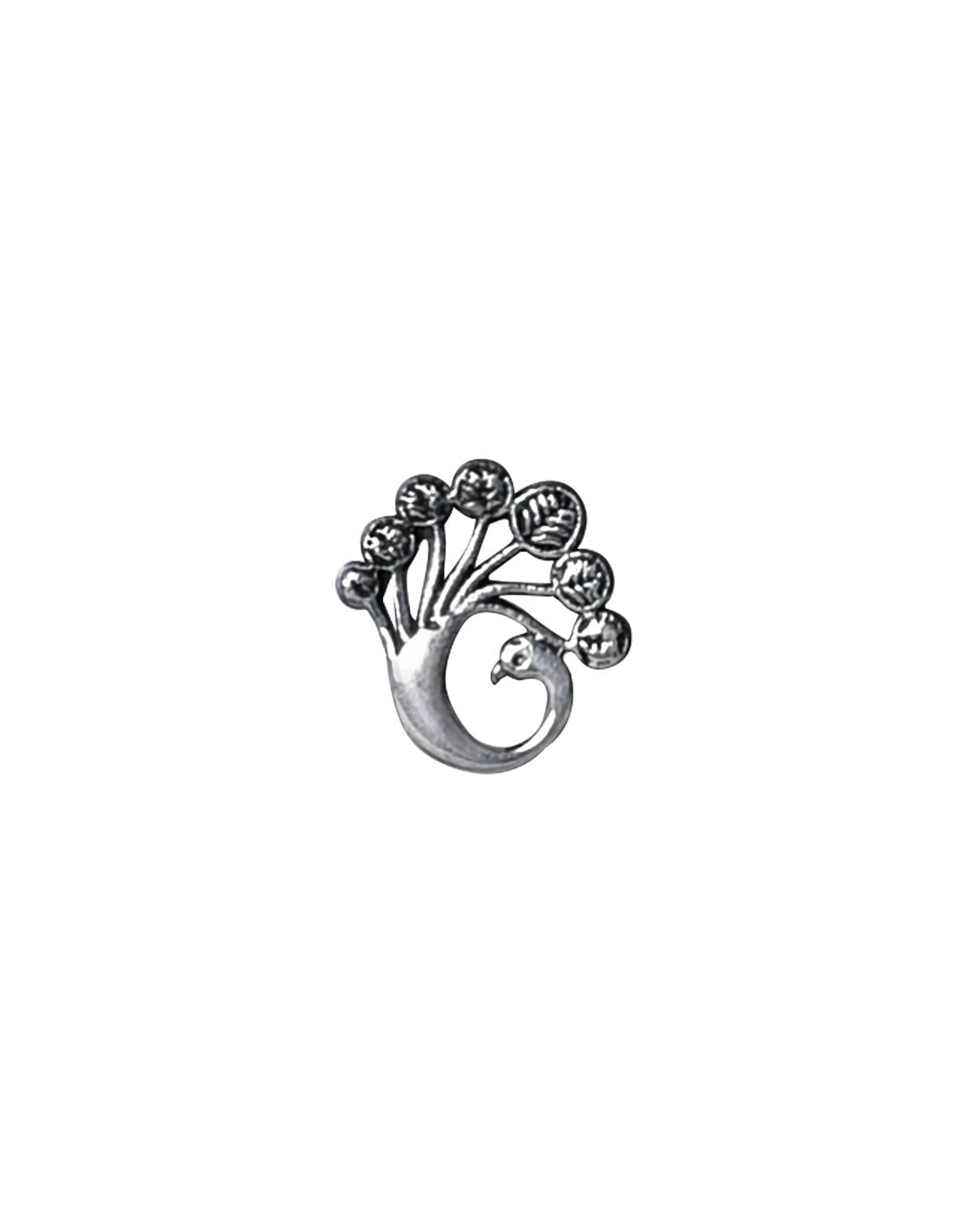Designer Peacock Nose Pin in 92.5 Sterling Silver for Pierced Nose - Silver Nose Pin