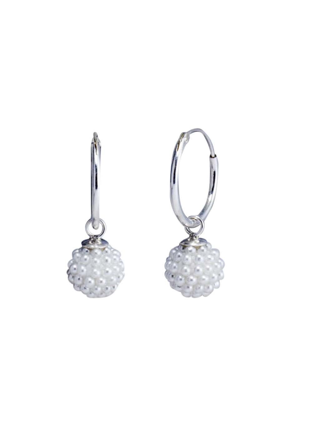 Designer Round Micro Pearl Ball with 92.5 Sterling Silver 12 MM hoop - Hoops