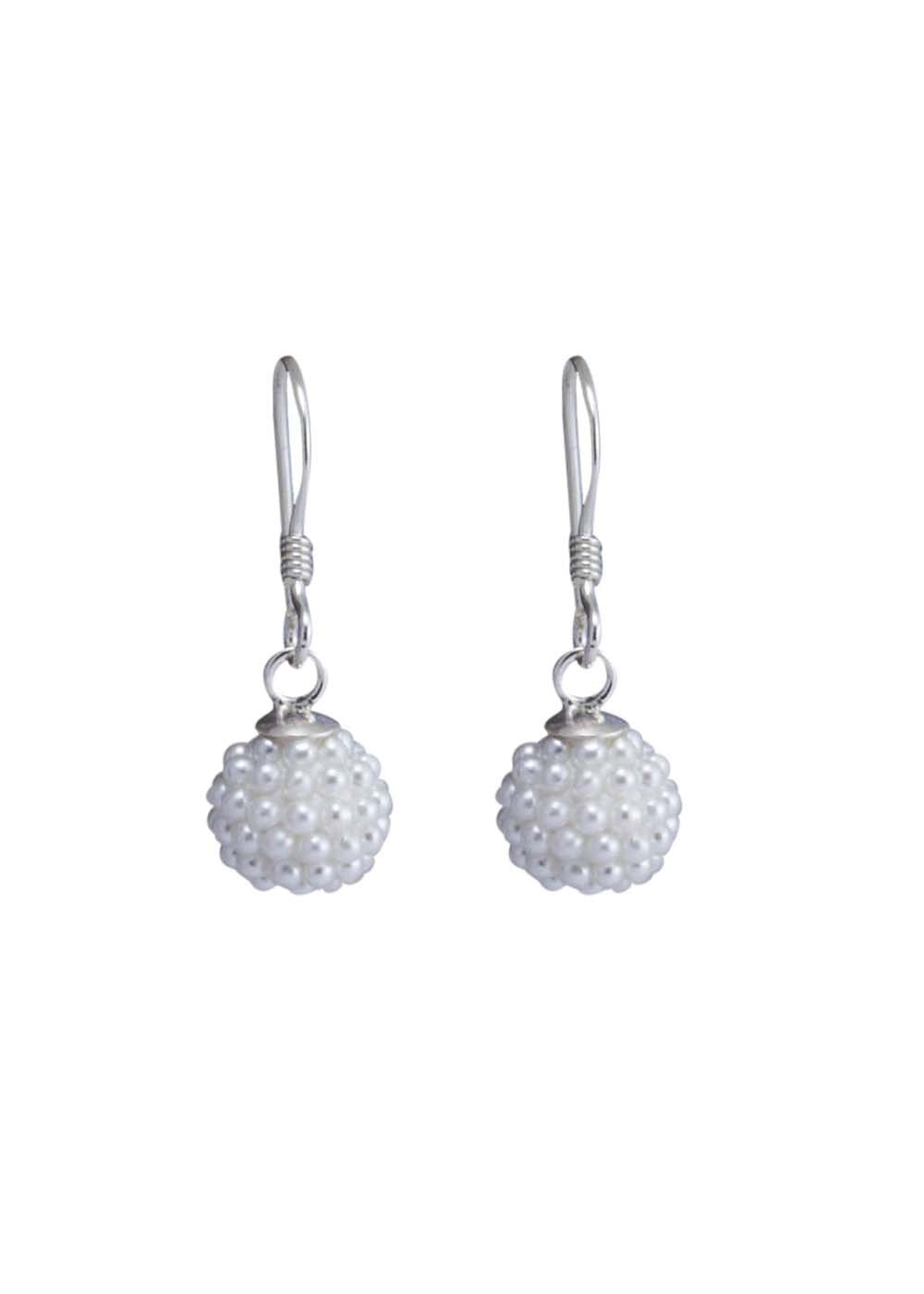Designer Round Turquoise Micro Pearl Ball with 925 Sterling Silver Ear Wire - Danglers