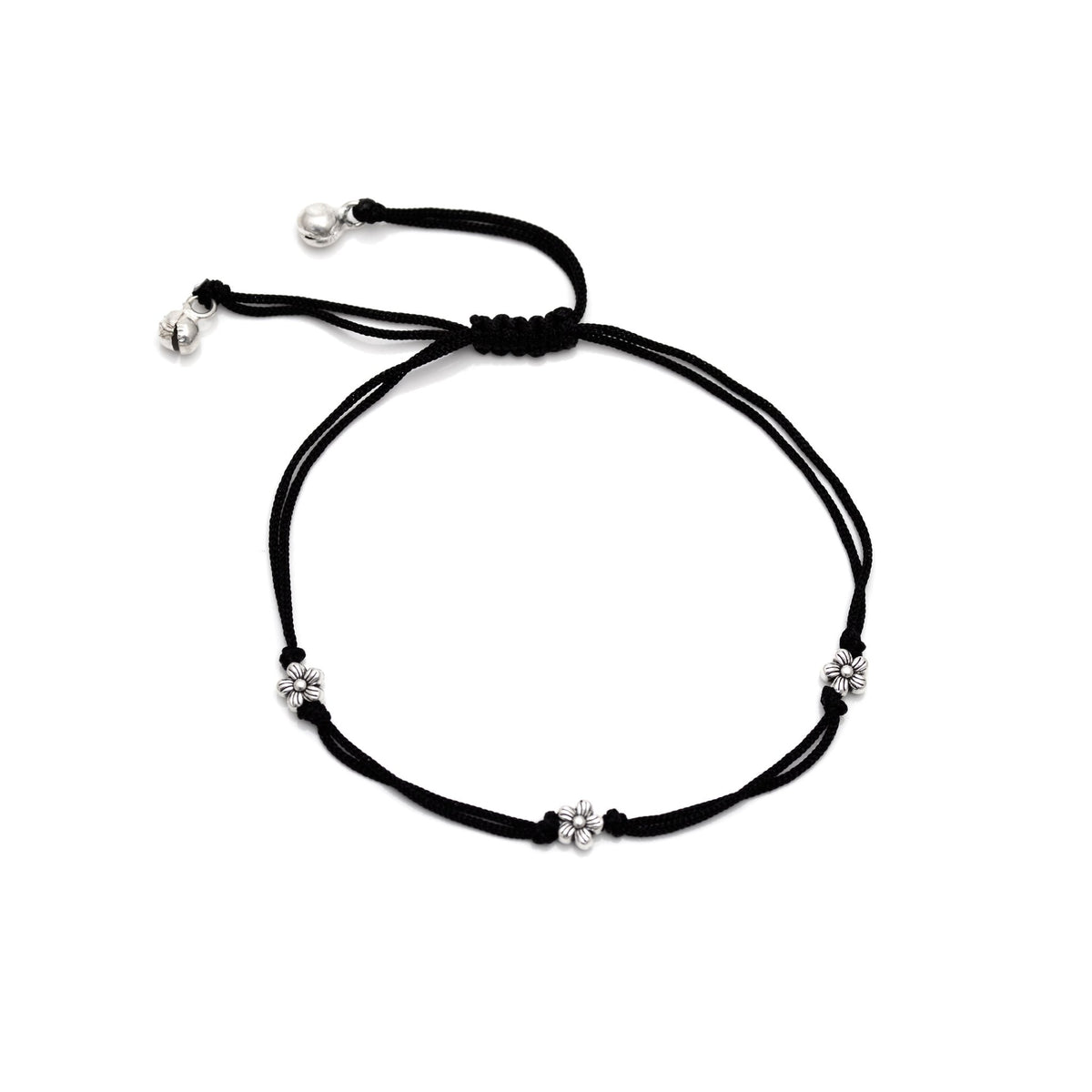Designer Three Flower Anklet with Adjustable Black Thread - Anklets