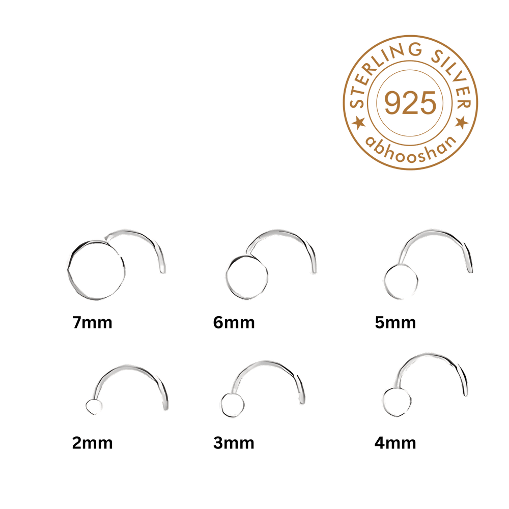 Flat Round 2 mm Nose Pin with wire in 92.5 Sterling Silver for Women and Girls - Silver Nose Pin