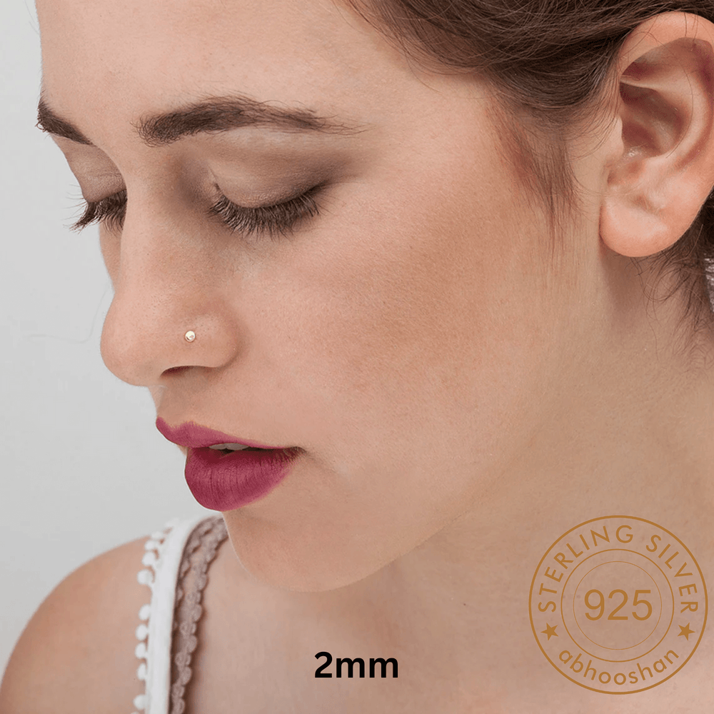 Flat Round 2 mm Nose Pin with wire in 92.5 Sterling Silver for Women and Girls - Silver Nose Pin