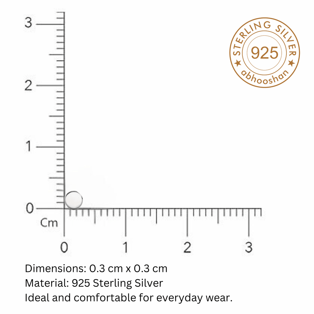 Flat Round 3 mm Nose Pin with wire in 92.5 Sterling Silver for Women and Girls - Silver Nose Pin