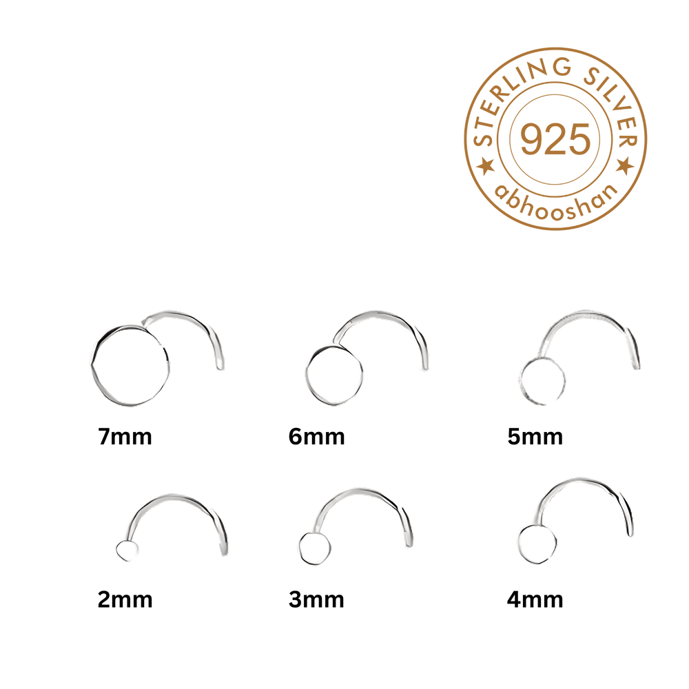 Flat Round 4 mm Nose Pin with wire in 92.5 Sterling Silver for Women and Girls - Silver Nose Pin