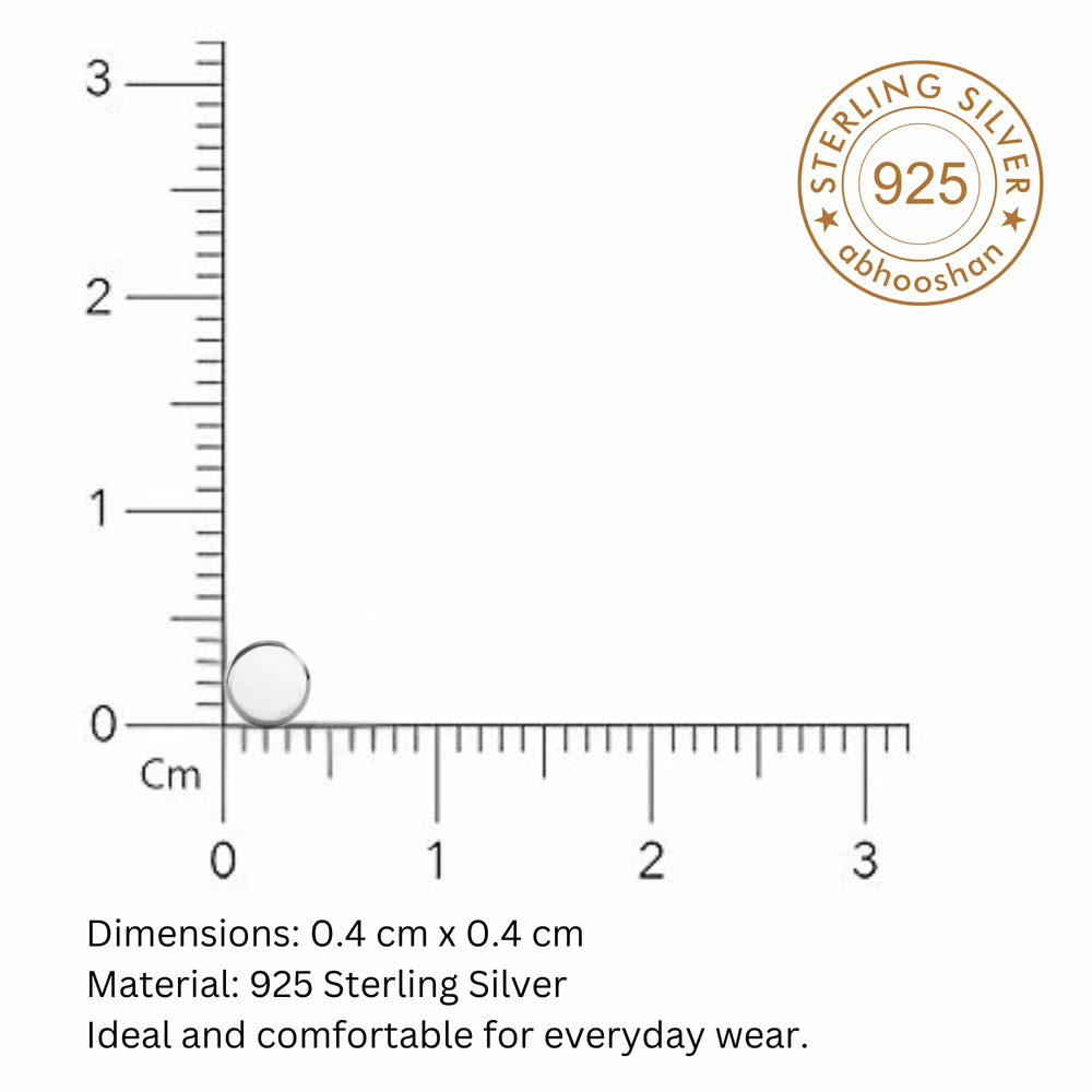 Flat Round 4 mm Nose Pin with wire in 92.5 Sterling Silver for Women and Girls - Silver Nose Pin