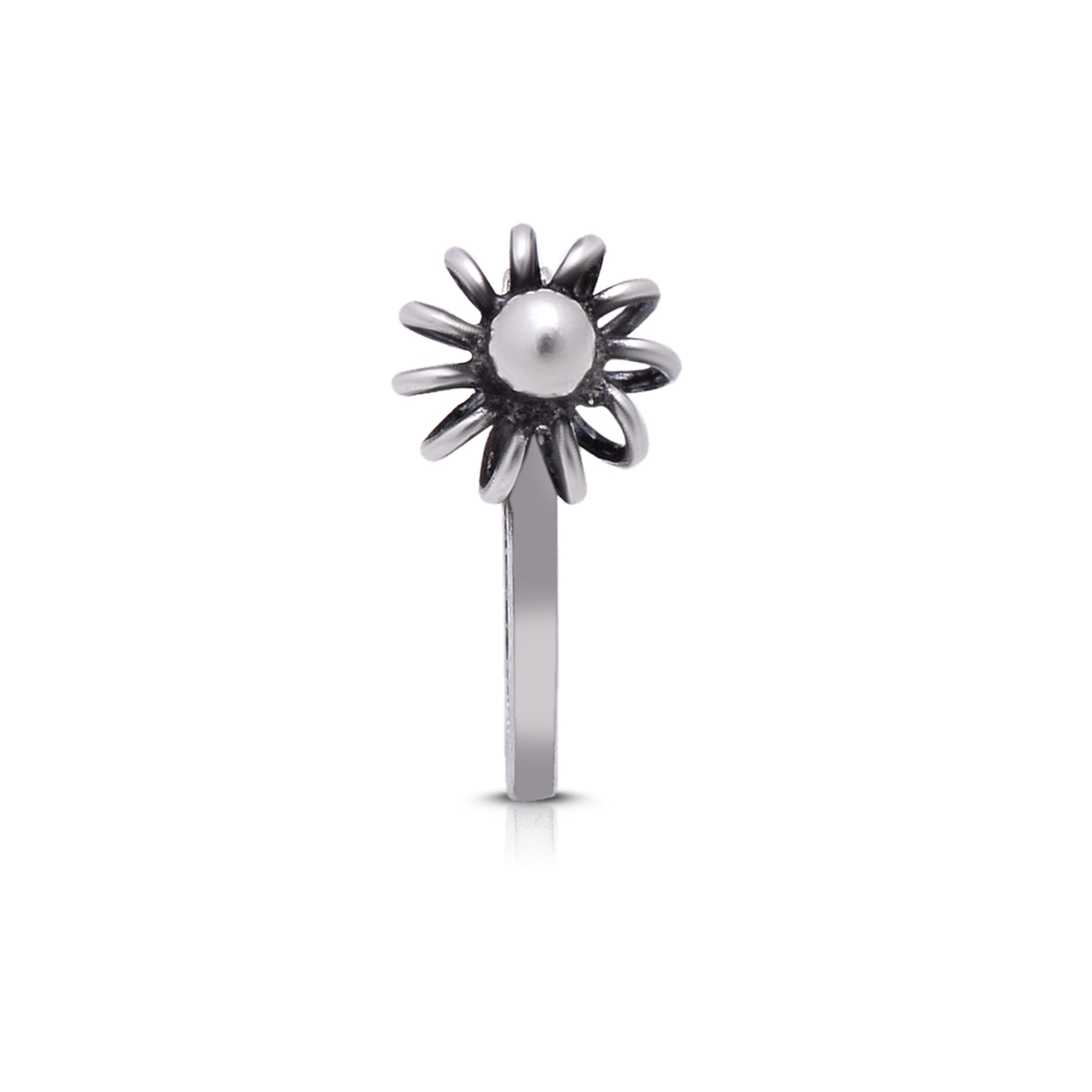 Flower Light Weighted Clip on Nose Pin in 92.5 Silver - Silver Clip On Nose Pin