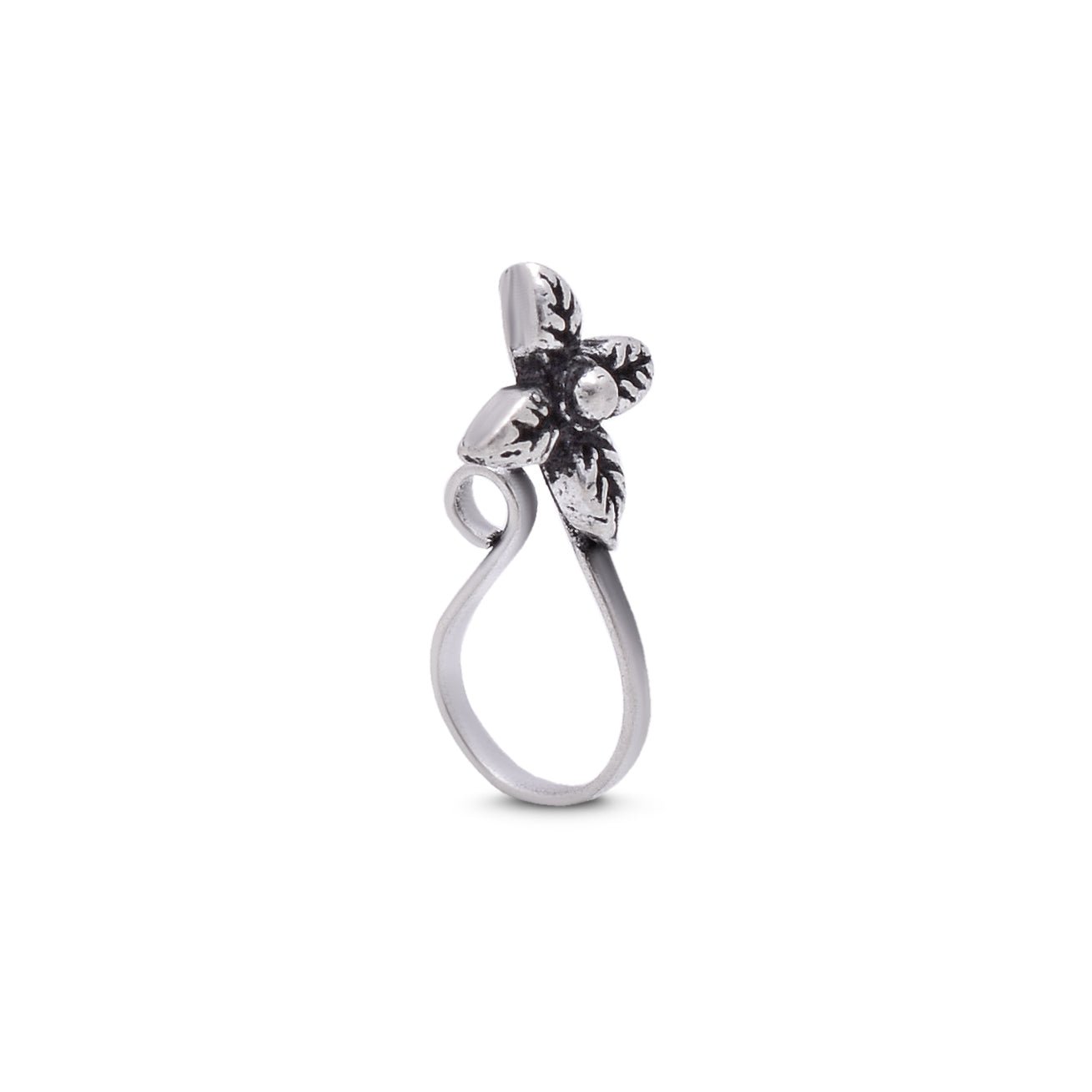 Flower Light Weighted Clip on Nose Pin in 92.5 Silver - Silver Clip On Nose Pin