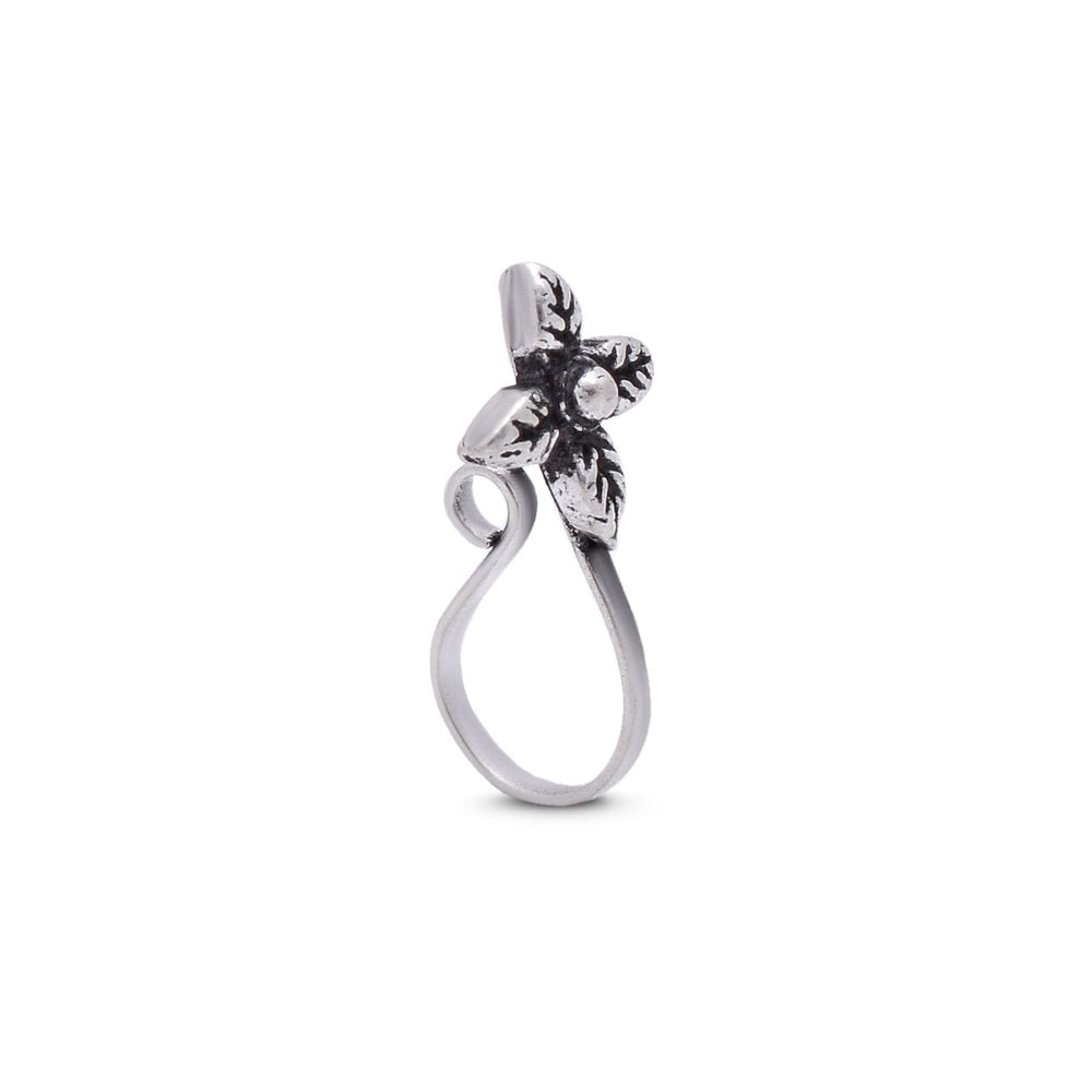 Flower Light Weighted Clip on Nose Pin in 92.5 Silver - Silver Clip On Nose Pin