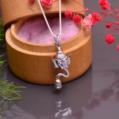 Ganesha with Temple Bell 92.5 Sterling Silver Unisex Pendant with Cz Stones - Pendants