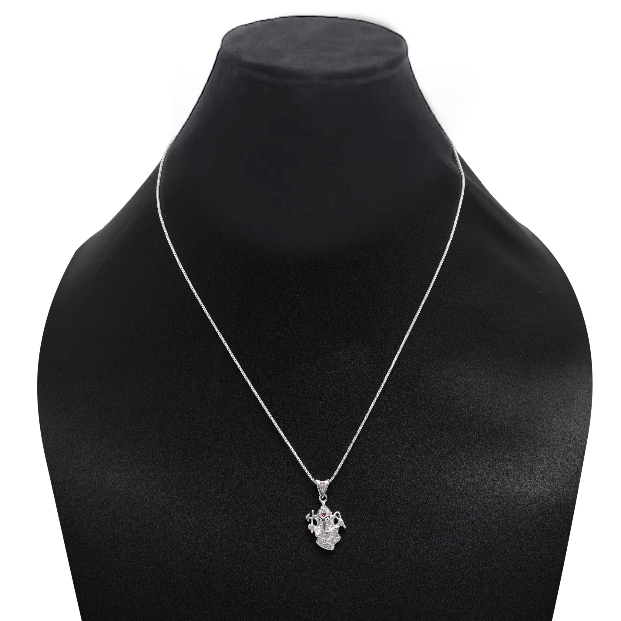 Ganpati 92.5 Sterling Silver Enamel Pendant with Cz with 18 inch Chain - Pendants