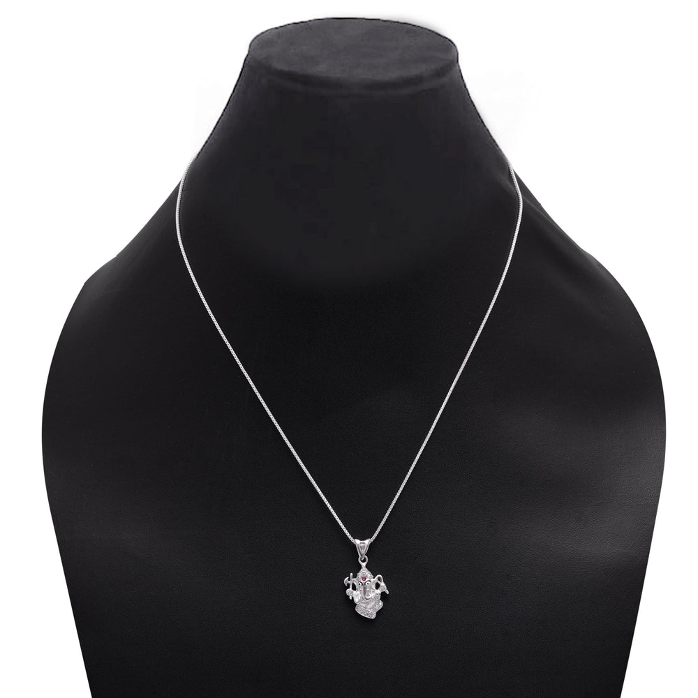 Ganpati 92.5 Sterling Silver Enamel Pendant with Cz with 18 inch Chain - Pendants
