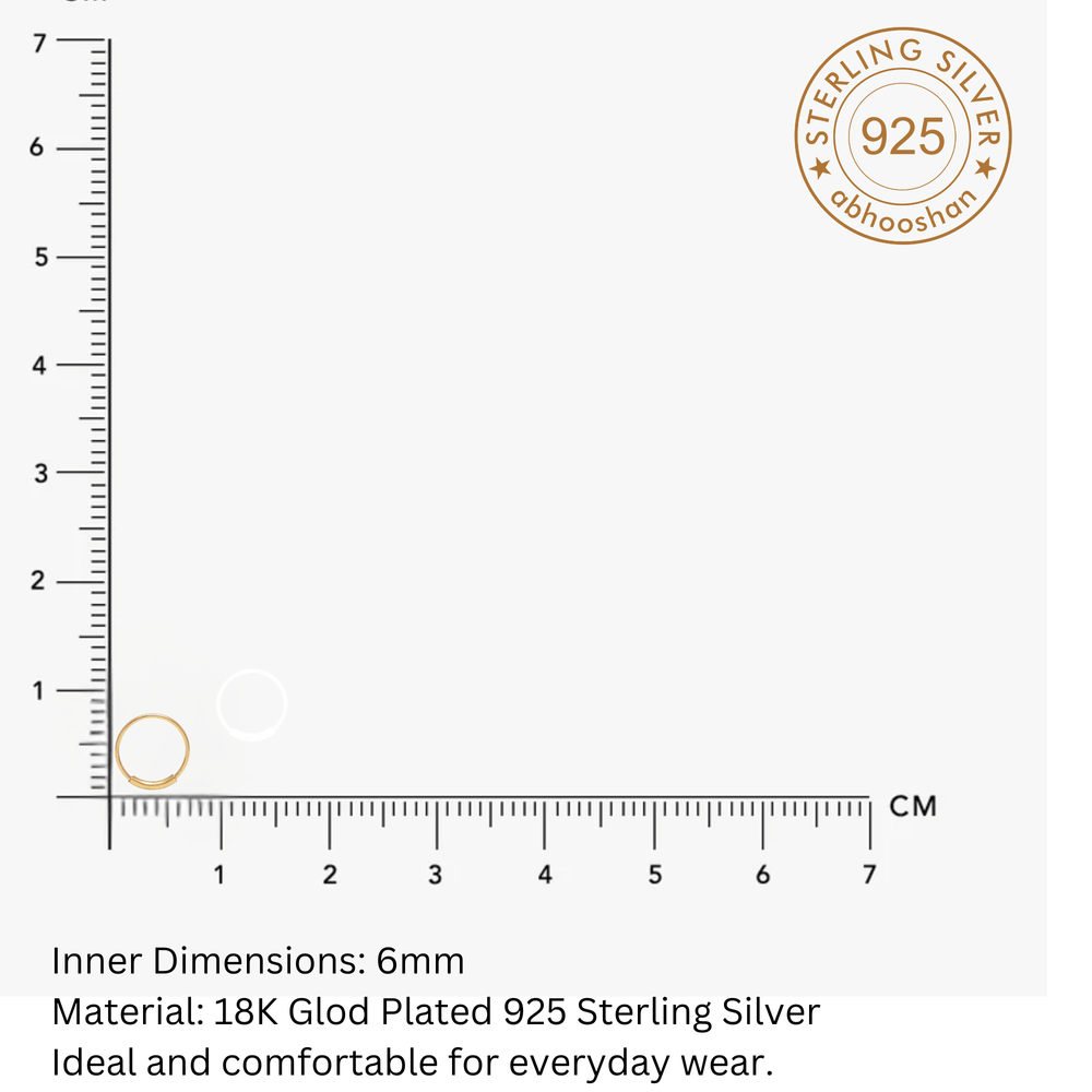 Gold Plated 92.5 Sterling Silver 6 mm Nose Ring - Silver Nose Ring