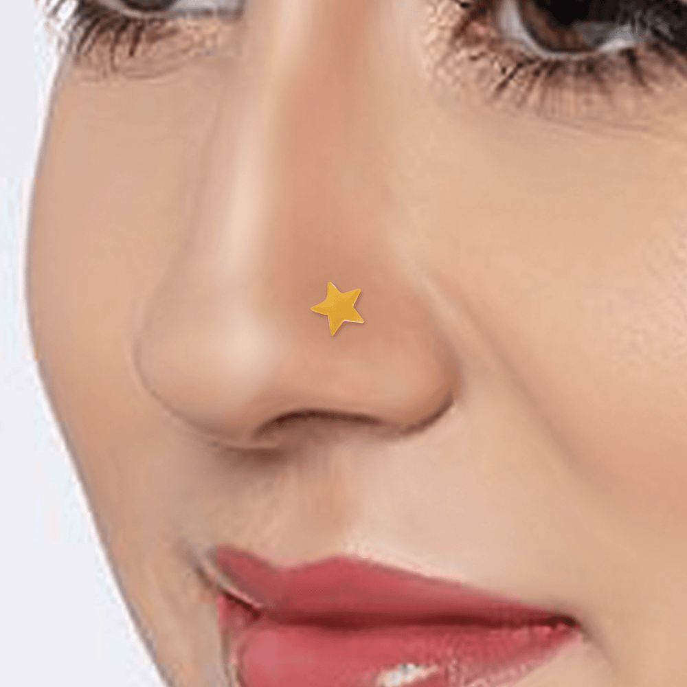 Gold Plated Star Shape Nose Pin with wire in 92.5 Sterling Silver for Women and Girls (Small) - Silver Nose Pin