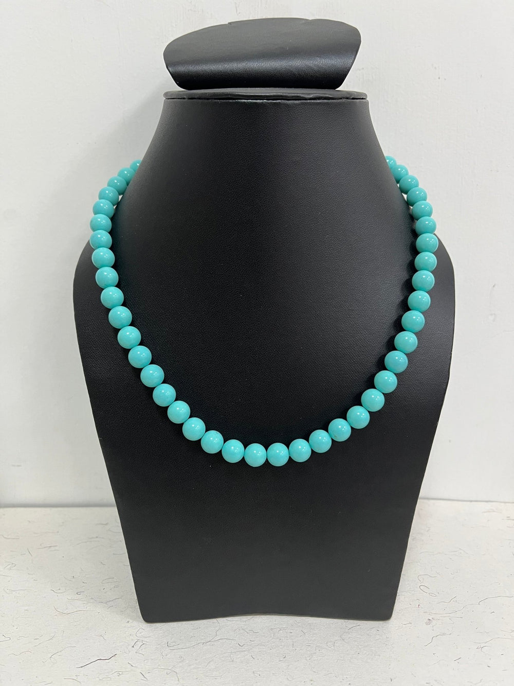 Handmade 8 mm Simulated Blue Pearl Adjustable Mala Single Strand - Necklace
