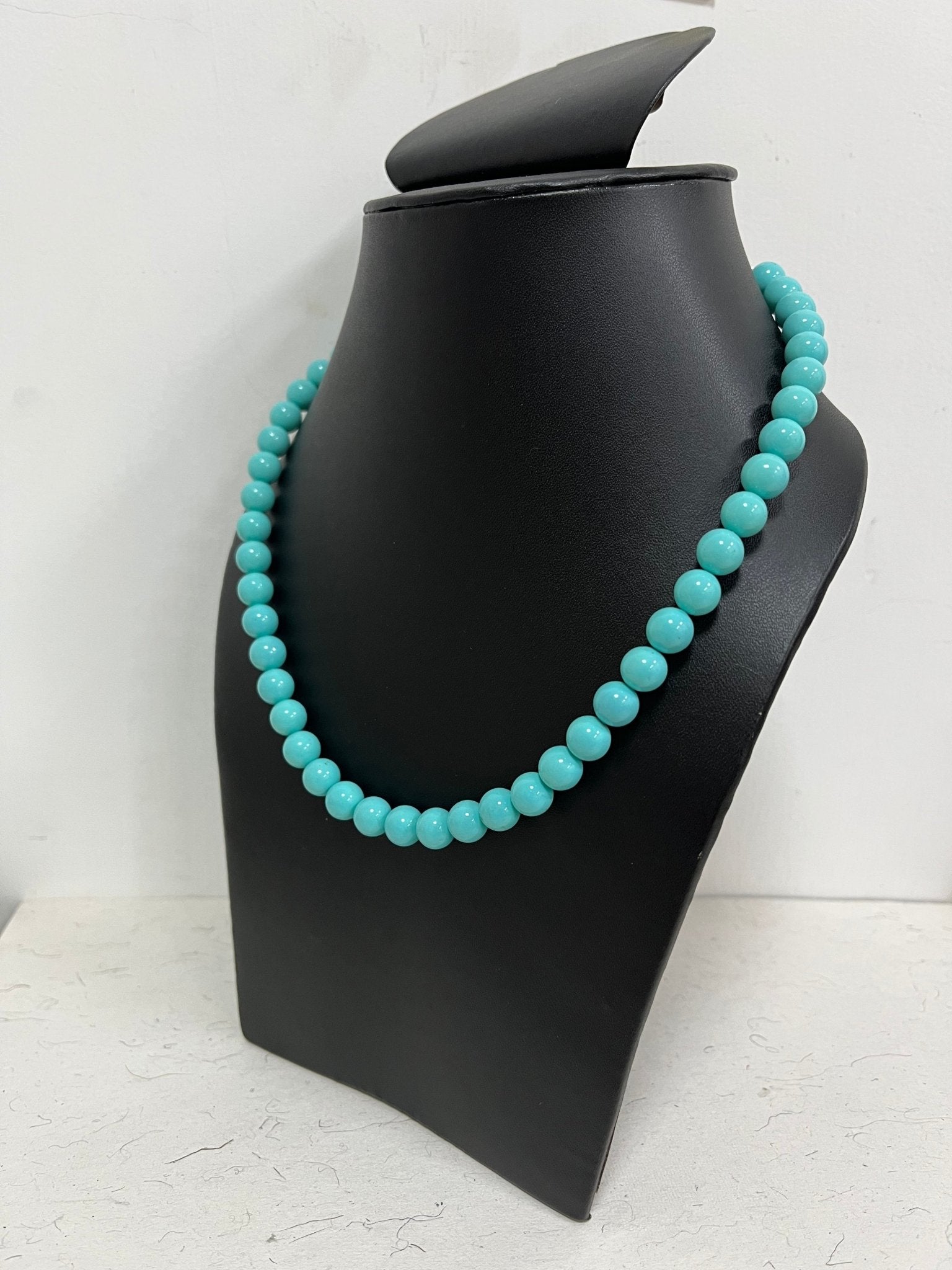 Handmade 8 mm Simulated Blue Pearl Adjustable Mala Single Strand - Necklace