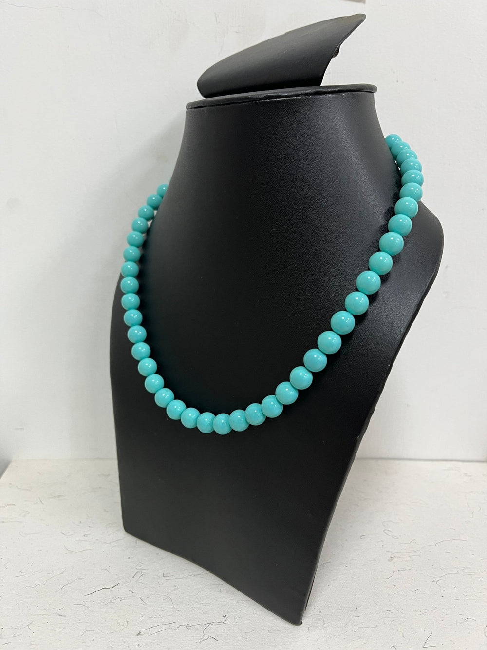 Handmade 8 mm Simulated Blue Pearl Adjustable Mala Single Strand - Necklace