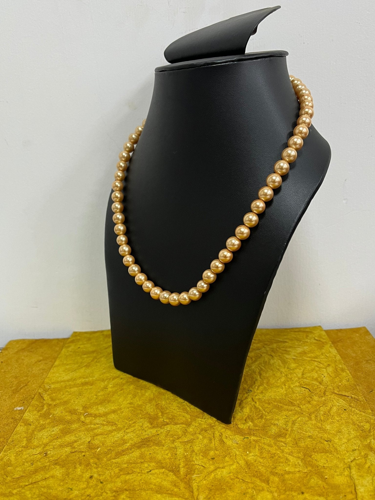 Handmade 8 mm Simulated Golden Pearl Adjustable Moti Mala Single Strand - Necklace