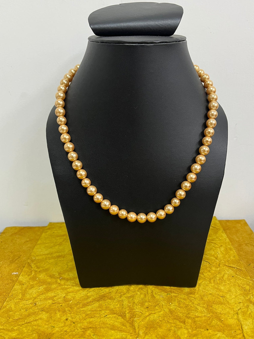 Handmade 8 mm Simulated Golden Pearl Adjustable Moti Mala Single Strand - Necklace