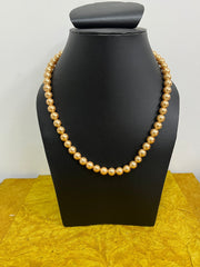 Handmade 8 mm Simulated Golden Pearl Adjustable Moti Mala Single Strand - Necklace