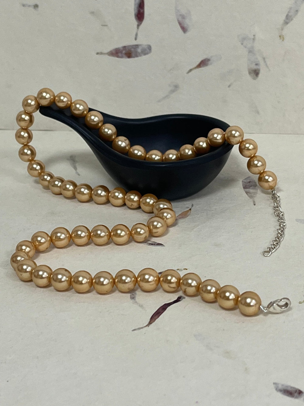 Handmade 8 mm Simulated Golden Pearl Adjustable Moti Mala Single Strand - Necklace