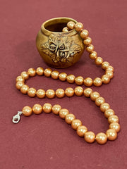 Handmade 8 mm Simulated Golden Pink Colour Pearl Adjustable Mala Single Strand - Necklace