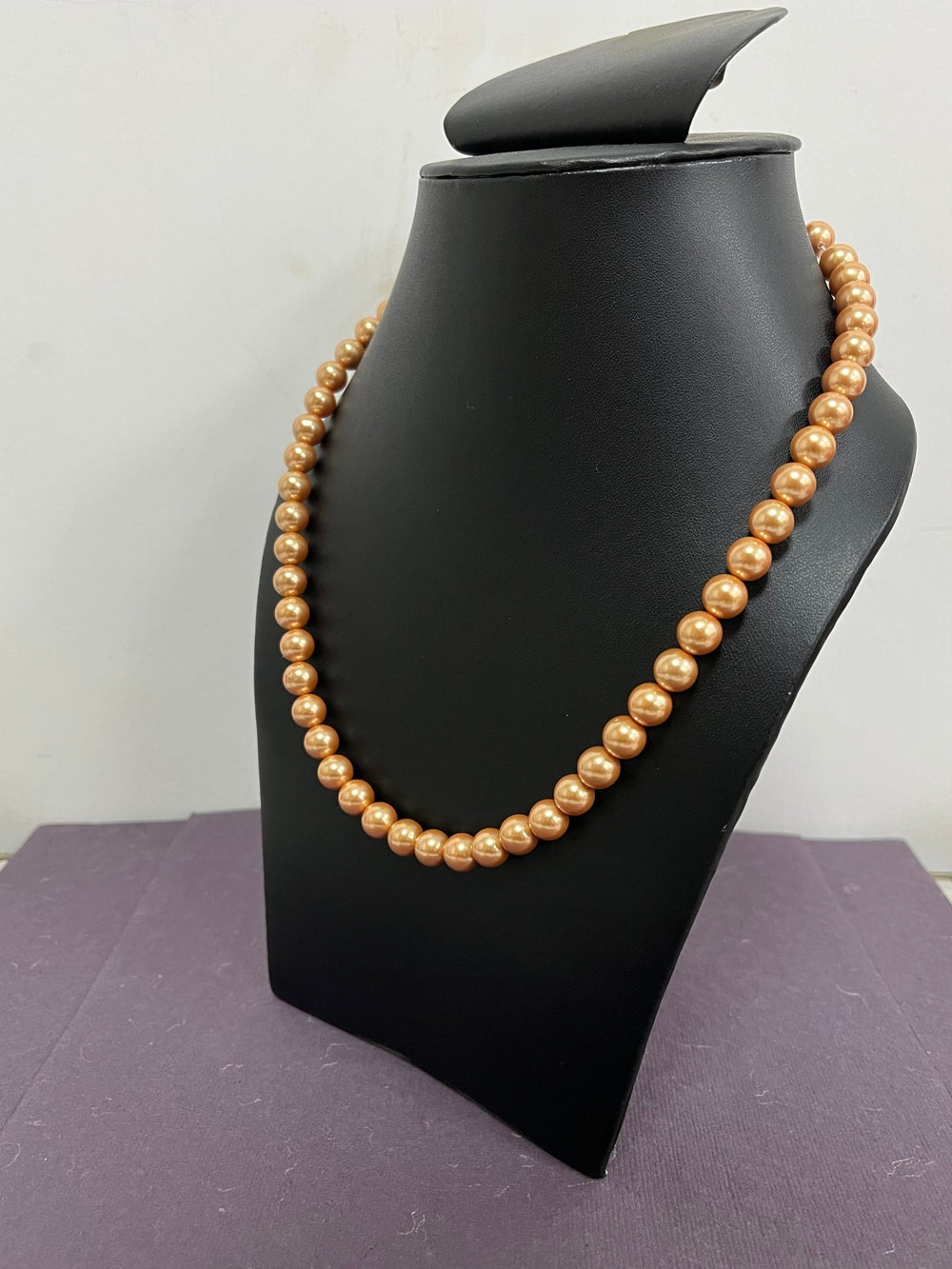 Handmade 8 mm Simulated Golden Pink Colour Pearl Adjustable Mala Single Strand - Necklace