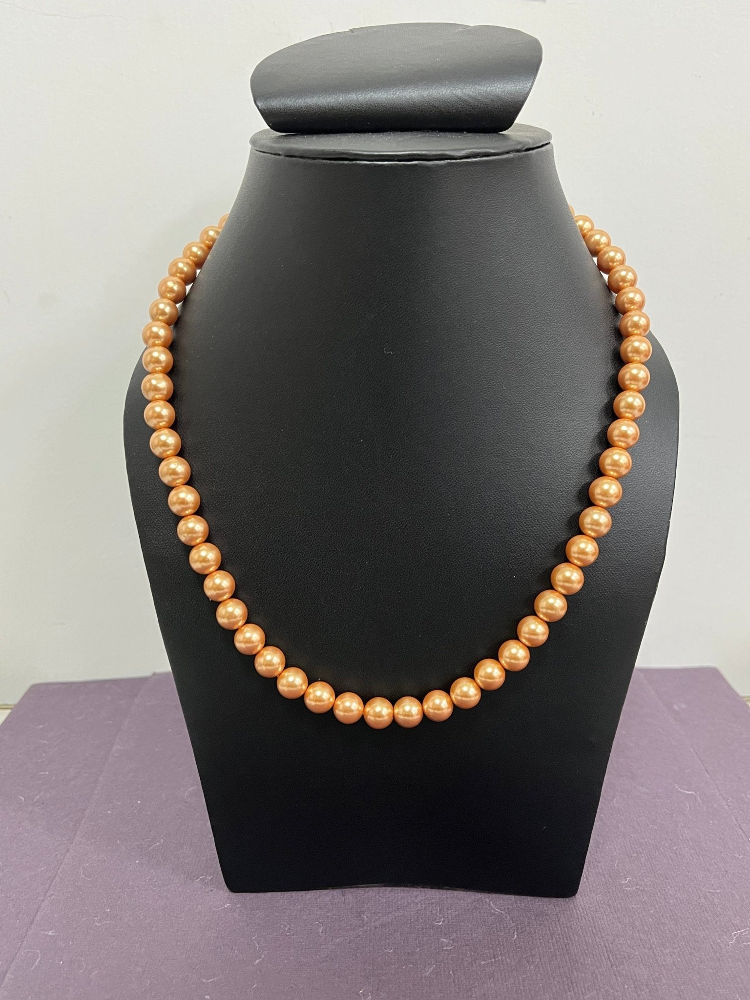 Handmade 8 mm Simulated Golden Pink Colour Pearl Adjustable Mala Single Strand - Necklace