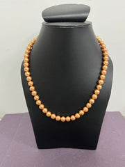 Handmade 8 mm Simulated Golden Pink Colour Pearl Adjustable Mala Single Strand - Necklace