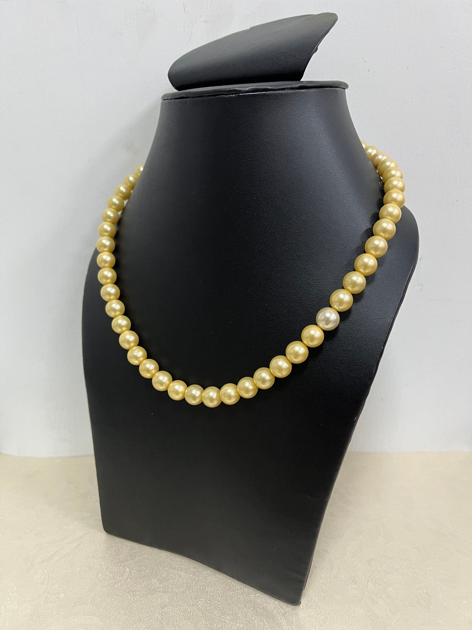 Handmade 8 mm Simulated Golden Yellow Pearl Adjustable Mala Single - Necklace