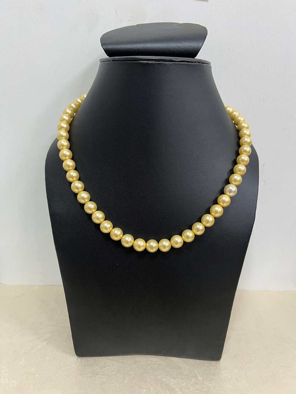 Handmade 8 mm Simulated Golden Yellow Pearl Adjustable Mala Single - Necklace