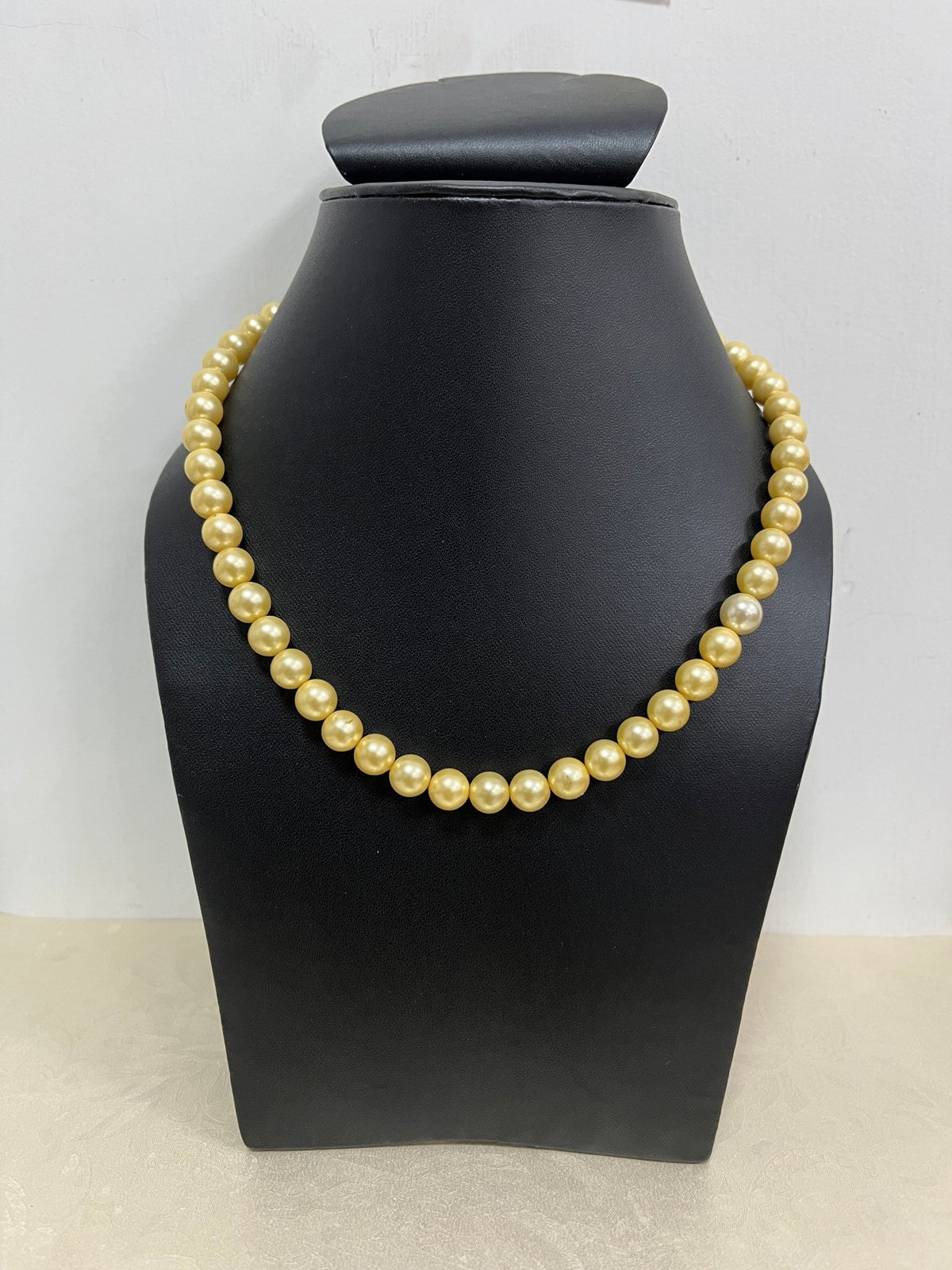 Handmade 8 mm Simulated Golden Yellow Pearl Adjustable Mala Single - Necklace