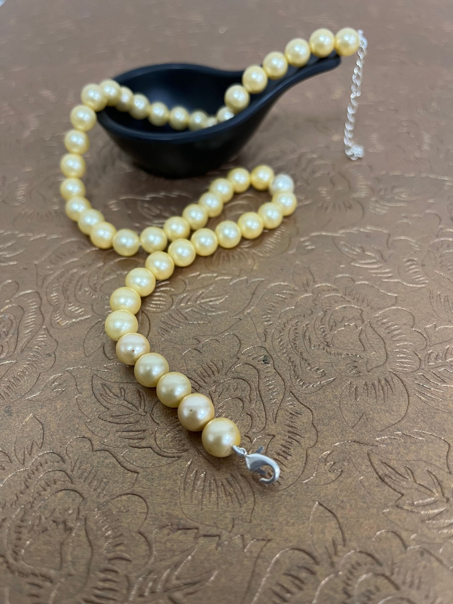 Handmade 8 mm Simulated Golden Yellow Pearl Adjustable Mala Single - Necklace