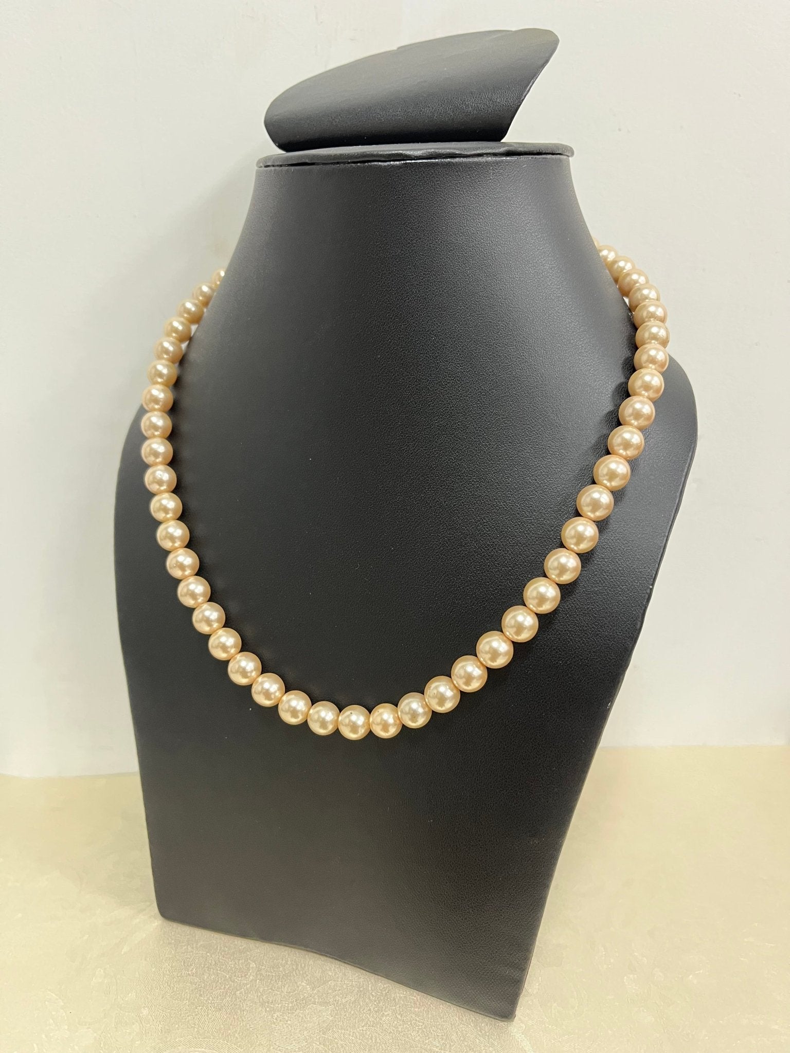 Handmade 8 mm Simulated Pale Yellow Pearl Adjustable Mala Single Strand - Necklace