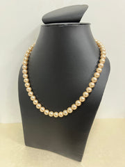 Handmade 8 mm Simulated Pale Yellow Pearl Adjustable Mala Single Strand - Necklace