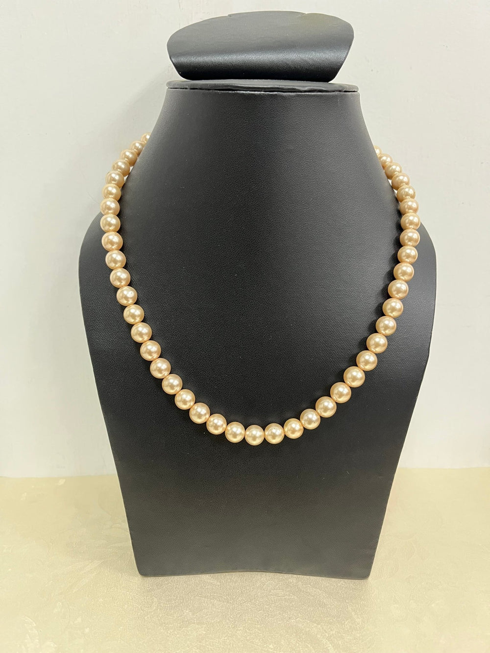 Handmade 8 mm Simulated Pale Yellow Pearl Adjustable Mala Single Strand - Necklace