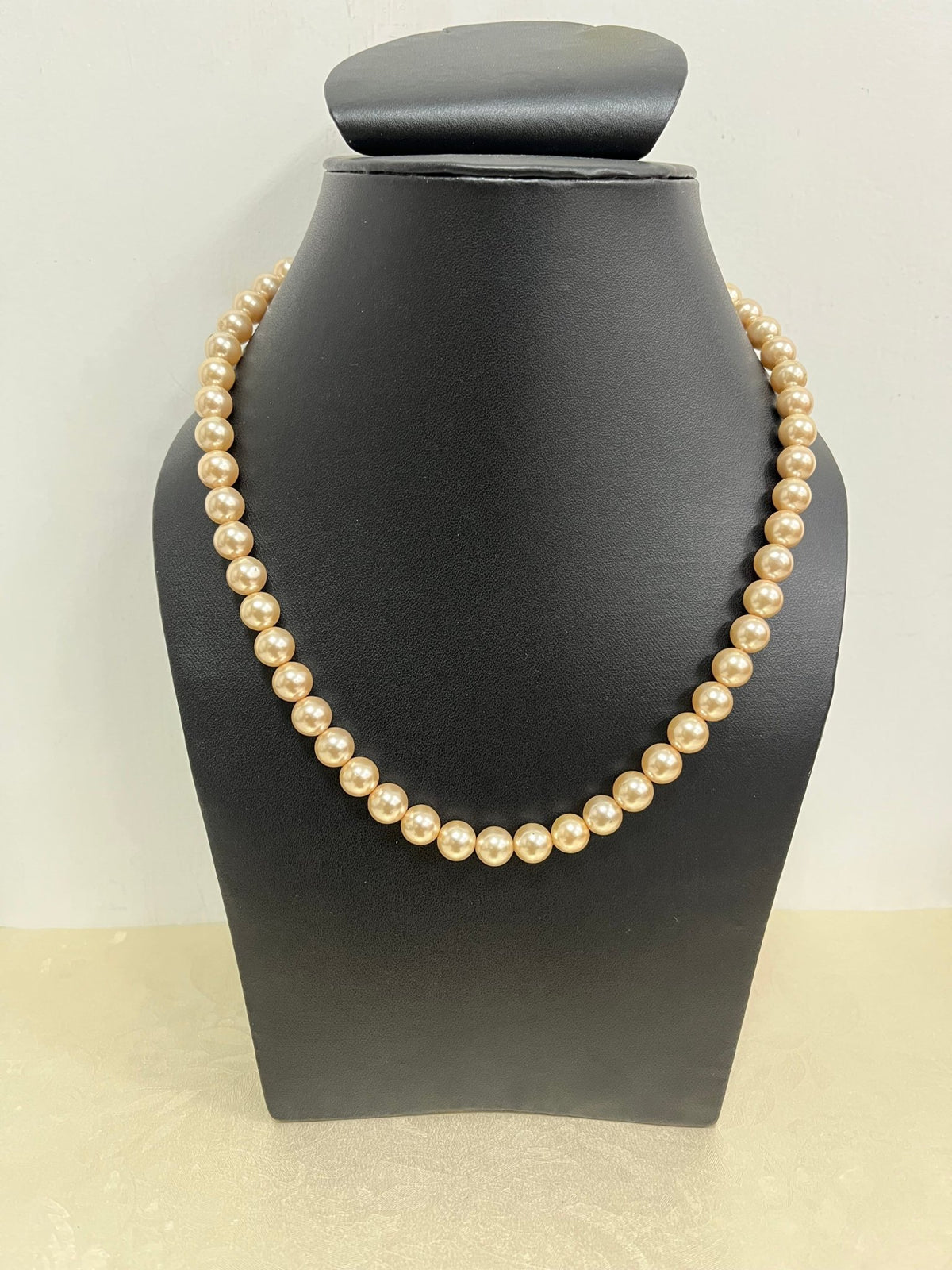 Handmade 8 mm Simulated Pale Yellow Pearl Adjustable Mala Single Strand - Necklace