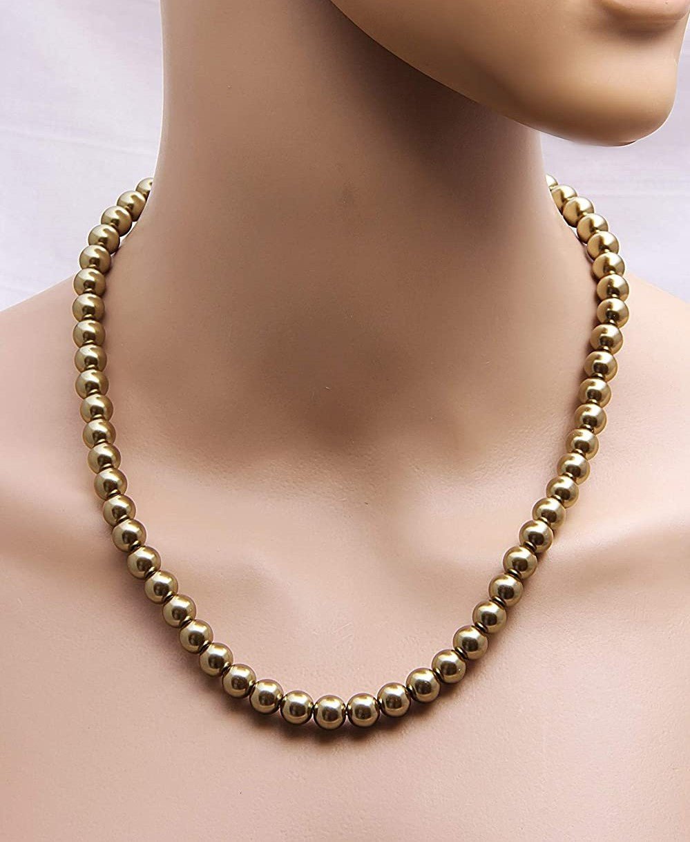 Handmade 8 mm Simulated Pearl Brown Adjustable Mala Single Strand - Necklace