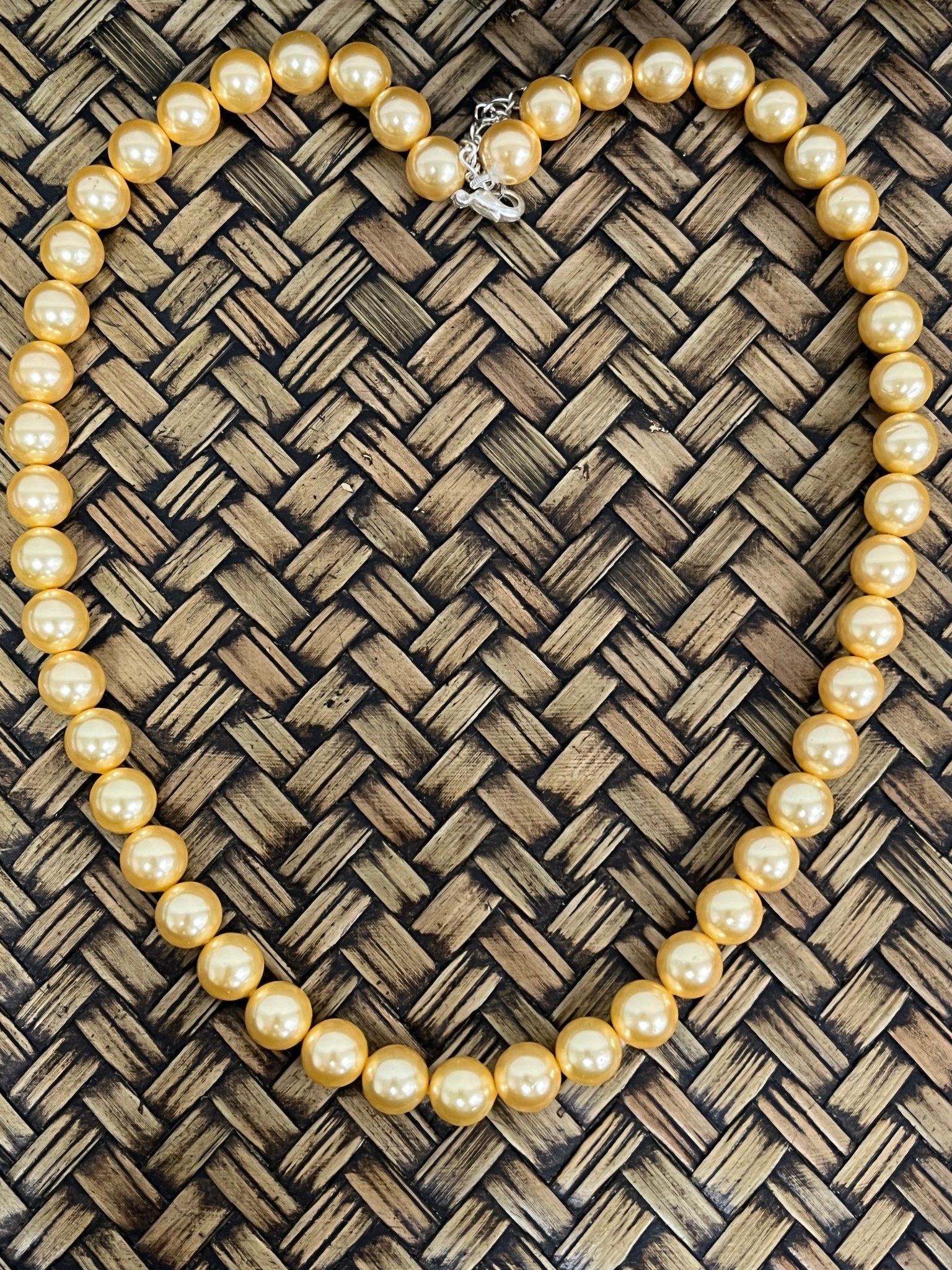 Handmade 8 mm Simulated Pearl Golden Yellow Adjustable Mala Single Strand - Necklace
