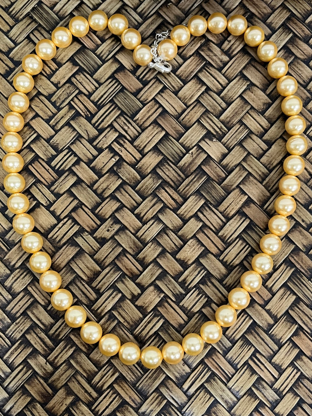 Handmade 8 mm Simulated Pearl Golden Yellow Adjustable Mala Single Strand - Necklace