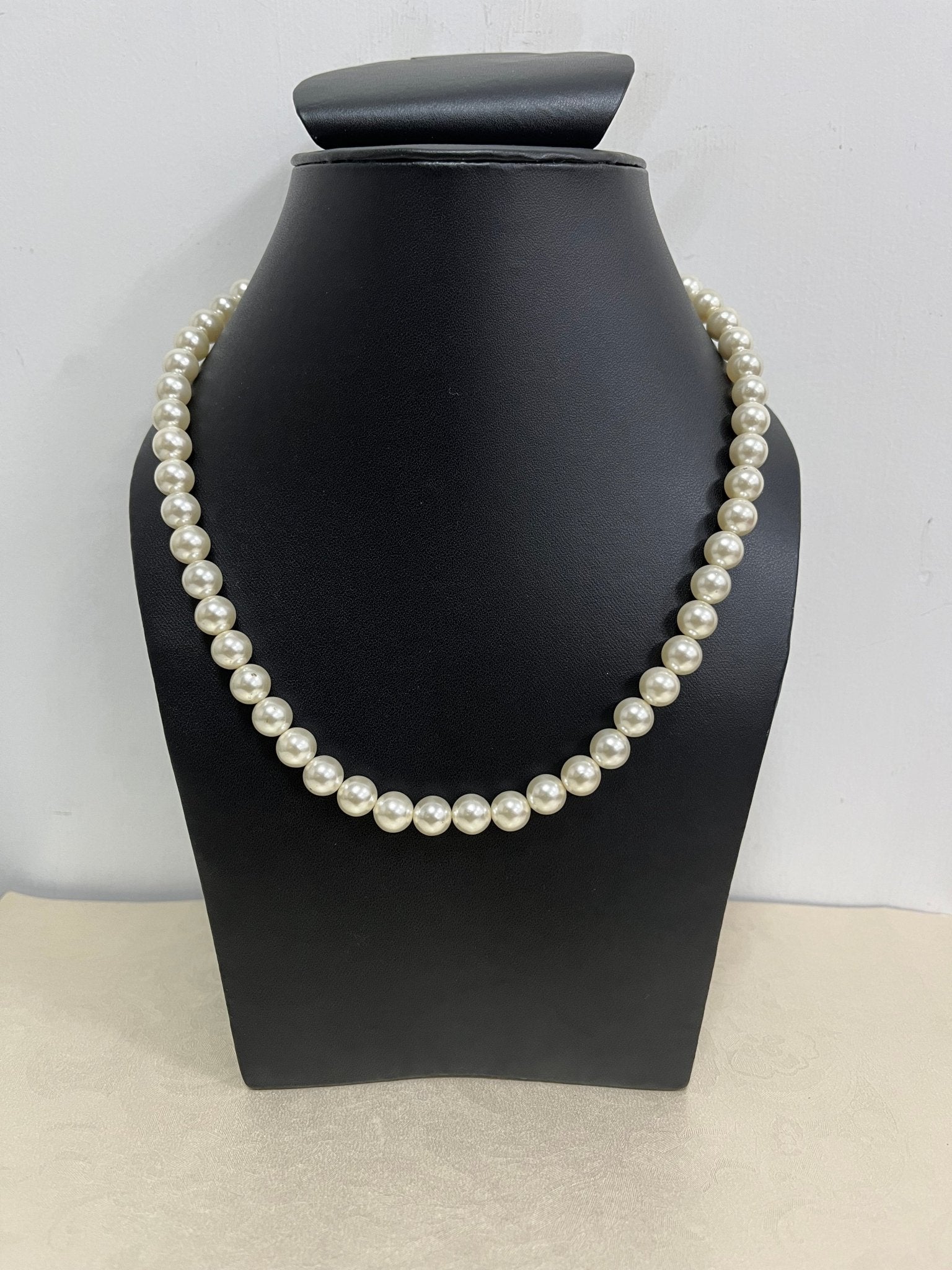 Handmade 8 mm Simulated Pearl White Adjustable Mala Single Strand - Necklace