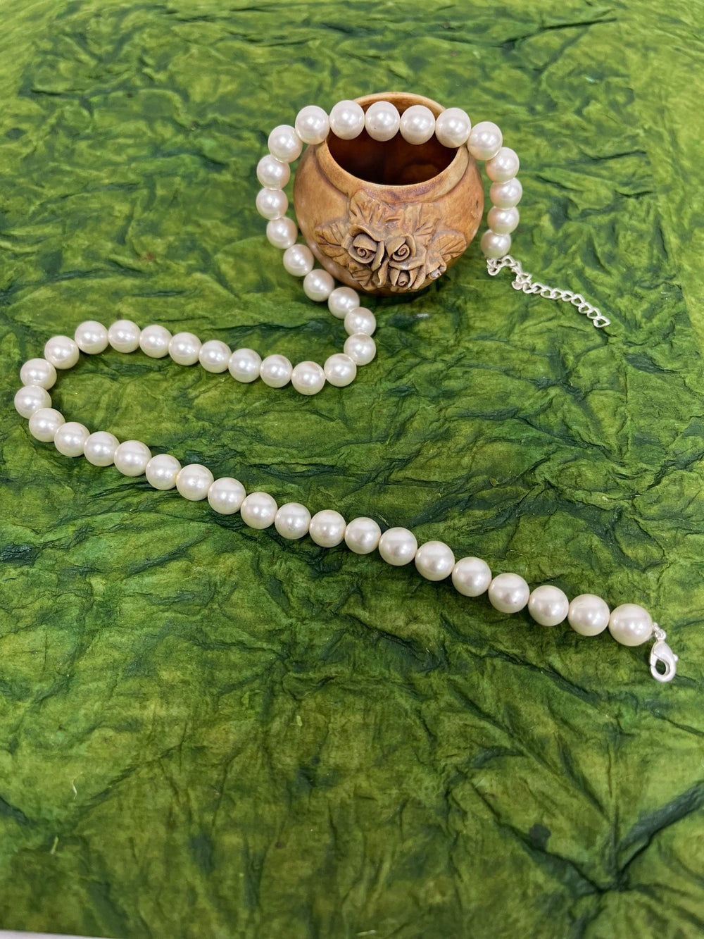 Handmade 8 mm Simulated Pearl White Adjustable Mala Single Strand - Necklace