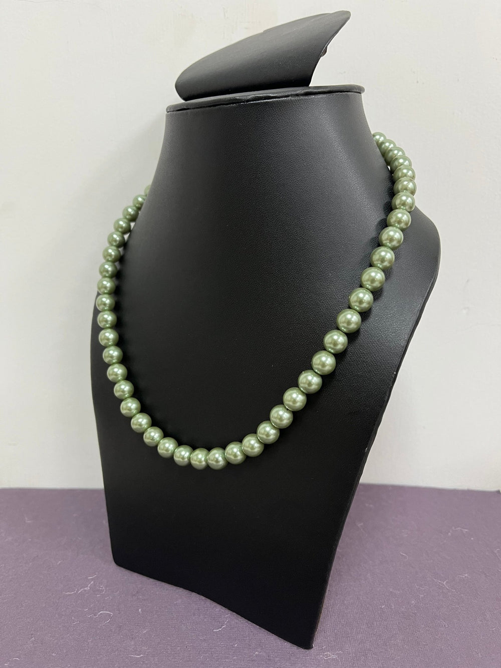 Handmade 8 mm Simulated Pista Green Adjustable Mala Single Strand - Necklace