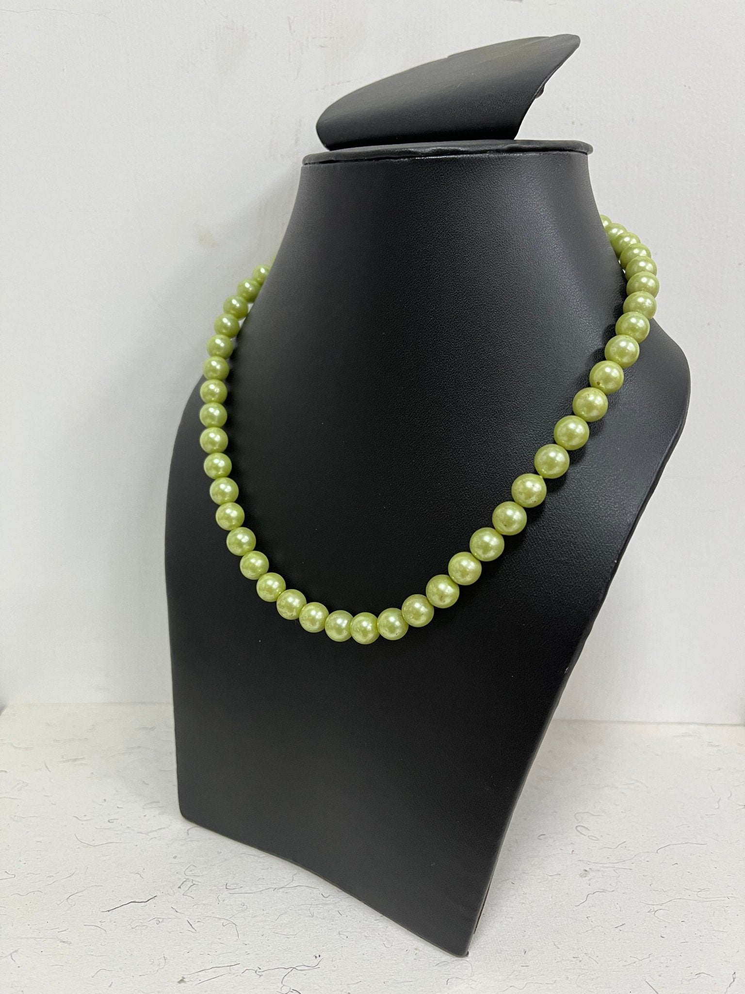 Handmade 8 mm Simulated Pista Green Pearl Adjustable Mala Single Strand - Necklace