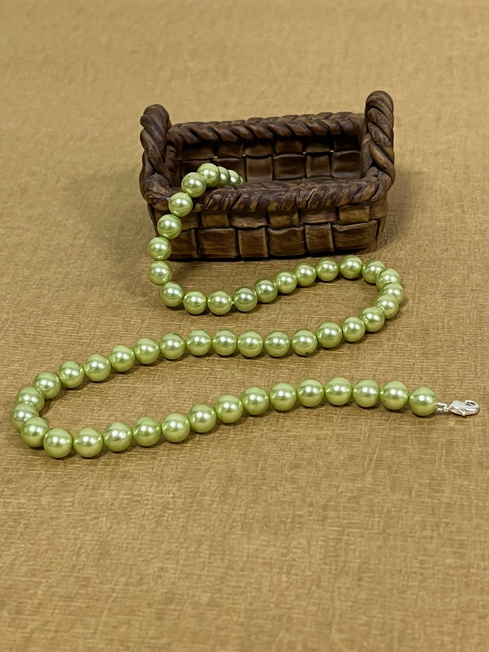 Handmade 8 mm Simulated Pista Green Pearl Adjustable Mala Single Strand - Necklace