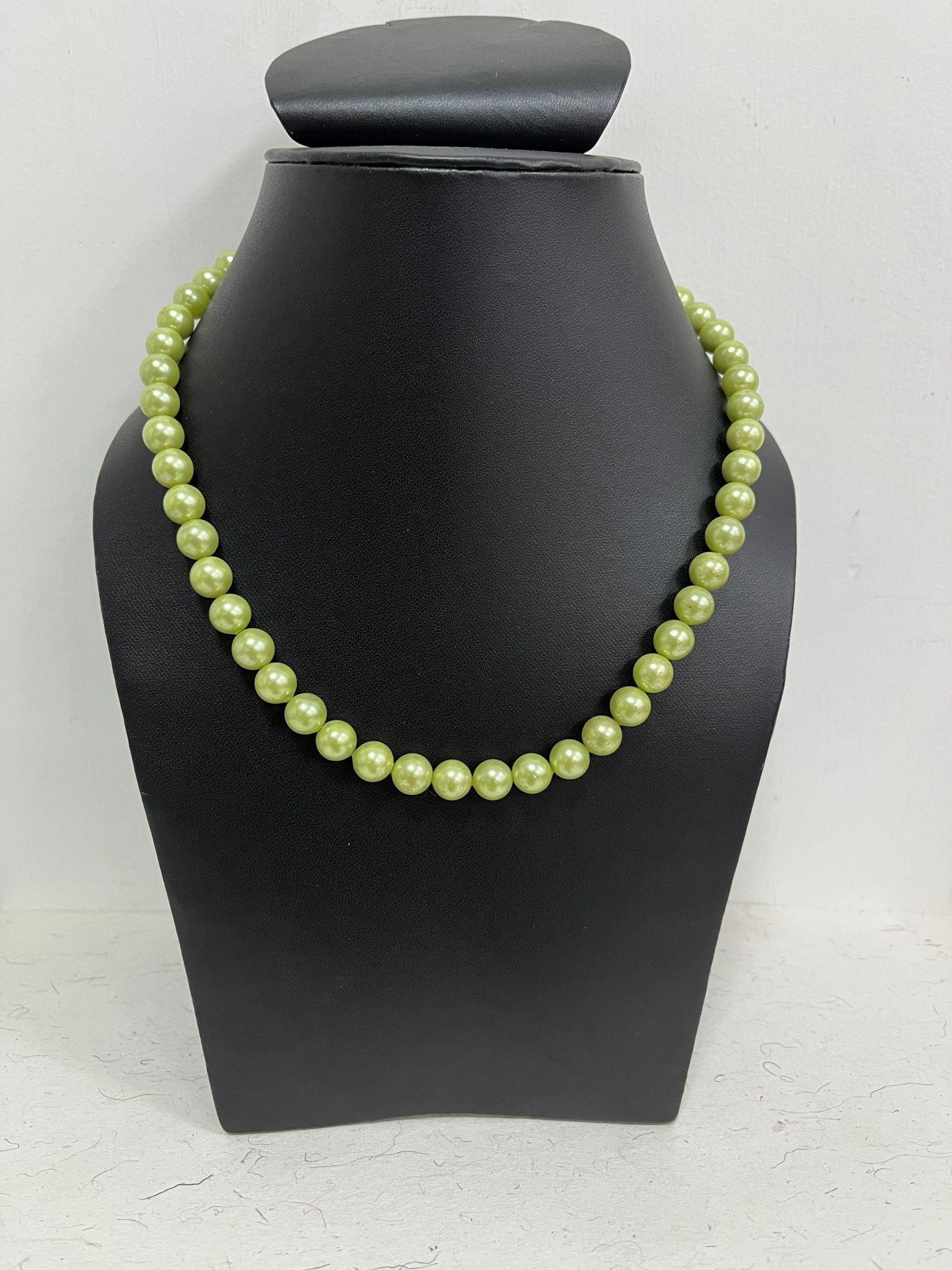 Handmade 8 mm Simulated Pista Green Pearl Adjustable Mala Single Strand - Necklace